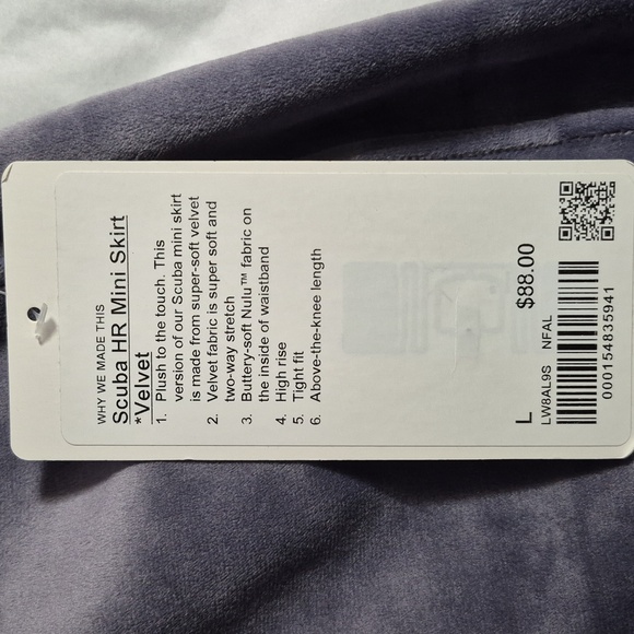 Lululemon Scuba High Rise Mini Skirt Velvet Size L NWT - Picture 6 of 10